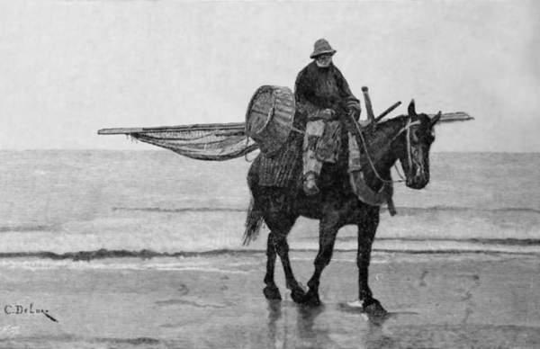 A fisherman on a horse.