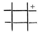 A tic-tac-toe grid with a plus sign in the upper right corner