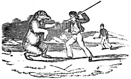 A sailor, armed with a spear, fights off a bear