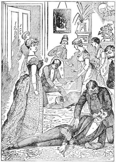 "Edward Percy falls to the floor, the blood gushing from a wound in the
breast!"—page 439.
