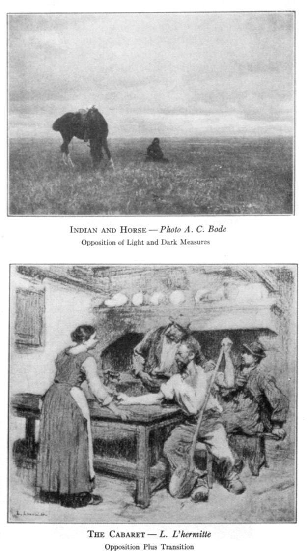 Indian and Horse--Photo A.C. Bode (Oppposition of Light and Dark Measures); The Cabaret--L. L'hermitte (Opposition Plus Transition)
