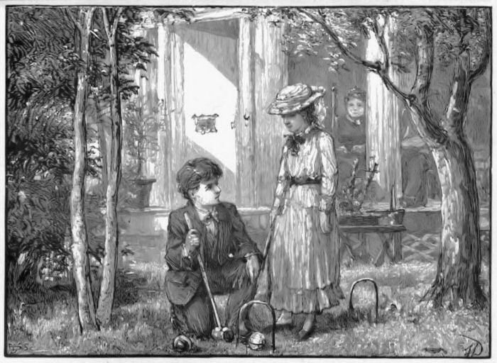 Eyebright, who had grown as dear as a daughter to the old
lady, was playing croquet with Charley.—Page 246.