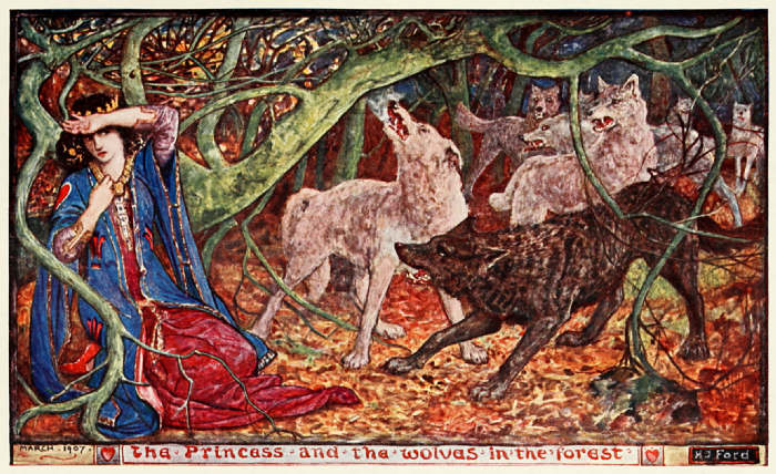 The princess and the wolves in the forest