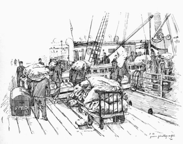 EMBARKING MAILS AT AVONMOUTH ON THE JAMAICAN STEAMER,
"PORT ROYAL."