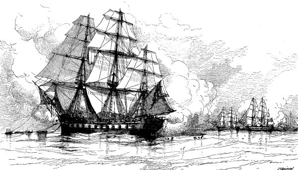 ESCAPE OF THE UNITED STATES FRIGATE
"CONSTITUTION."—Drawn by J. O. Davidson.