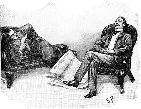En Holmes lag met gekromde knien op de canap, een brief lezende.