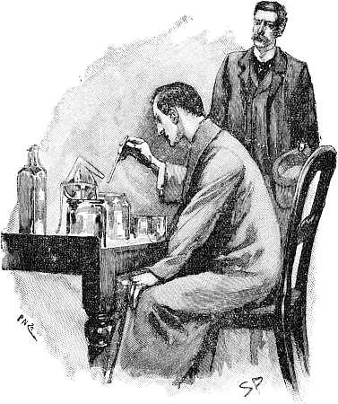 Holmes was druk bezig met scheikundige proeven.