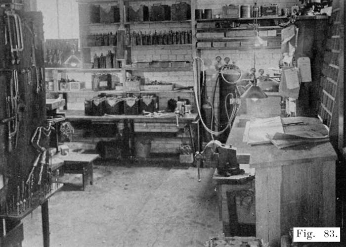 Fig. 83 Corner of Workshop, Showing Lead Burning Outfit, Workbench and Vises