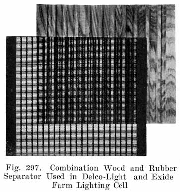 Fig. 297 Combination wood and rubber separator used in Delco-Light and Exide Farm light cell