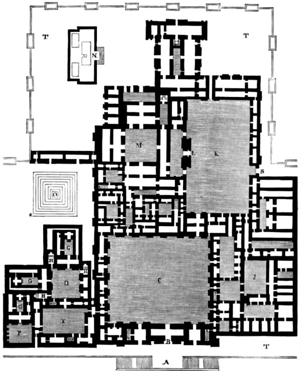 Plan showing the extent and complexity of the buildings