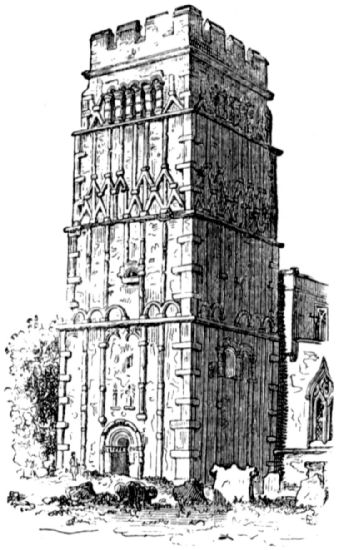 A square tower with a door at the base