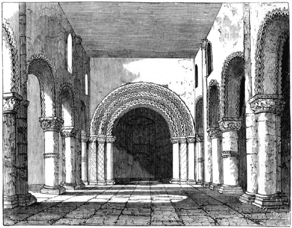 Showing decorated staggered arches on columns