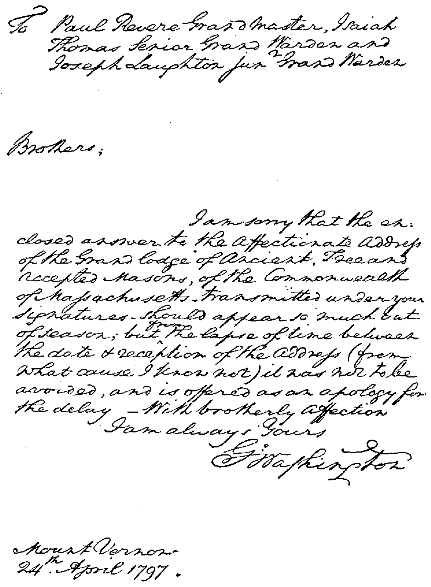 Fac-simile of Autograph Letter from Washington to Paul Revere