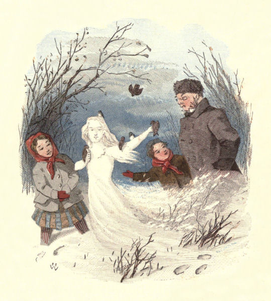 The children with their father and the snow girl