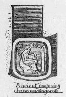 (drop cap L) Ancient engraving of man reading scroll