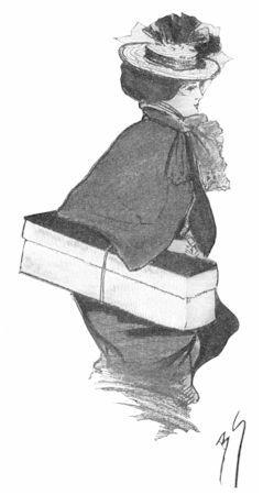 (woman carrying shopping box)