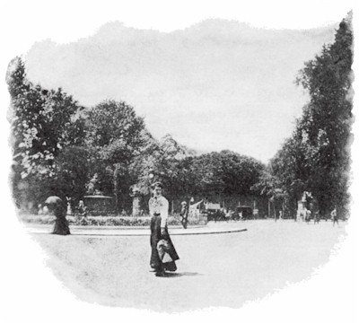 (woman walking near fountain)