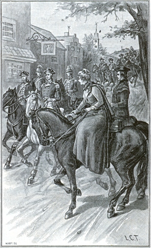 General Washington and Staff riding through a Country Village