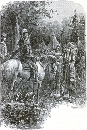 Riflemen treating with Indians in the Wilderness of Virginia