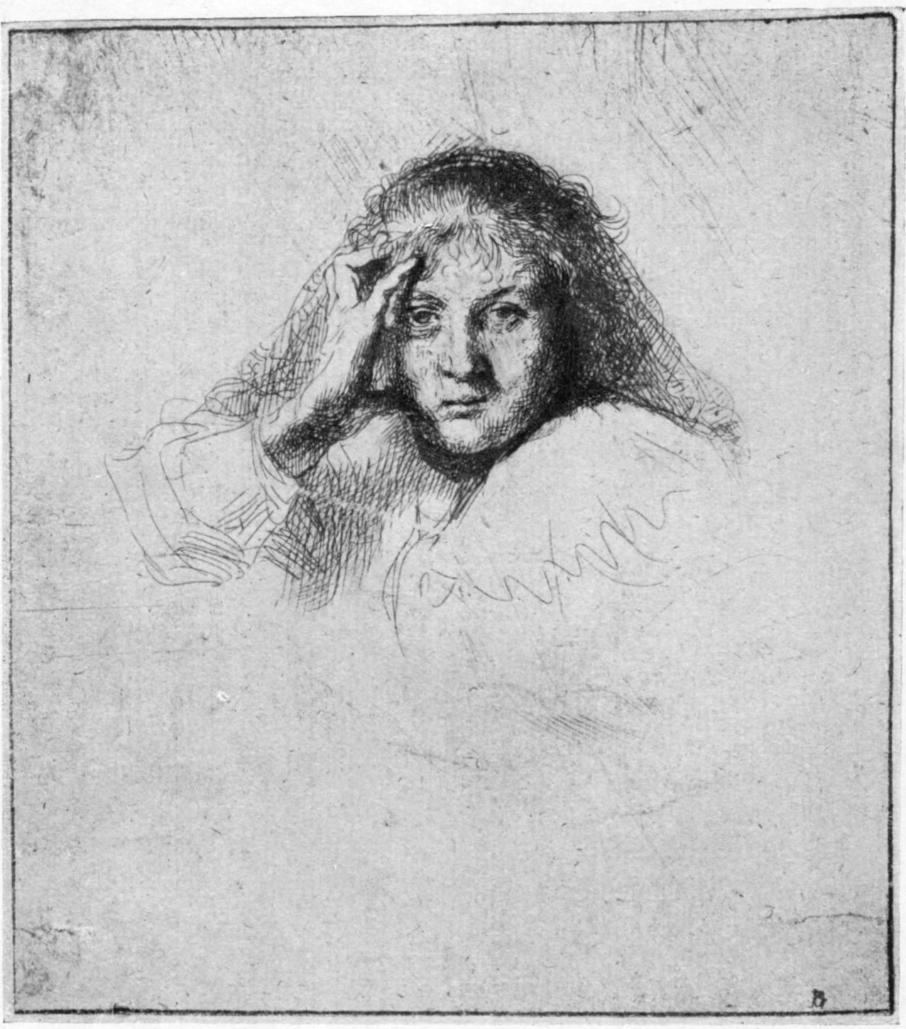 153, I. THREE HEADS OF WOMEN. (1637.) B. 367. First state, with one head (portrait of Saskia) only 153, I. THREE HEADS OF WOMEN. (1637.) B. 367. First state, with one head (portrait of Saskia) only