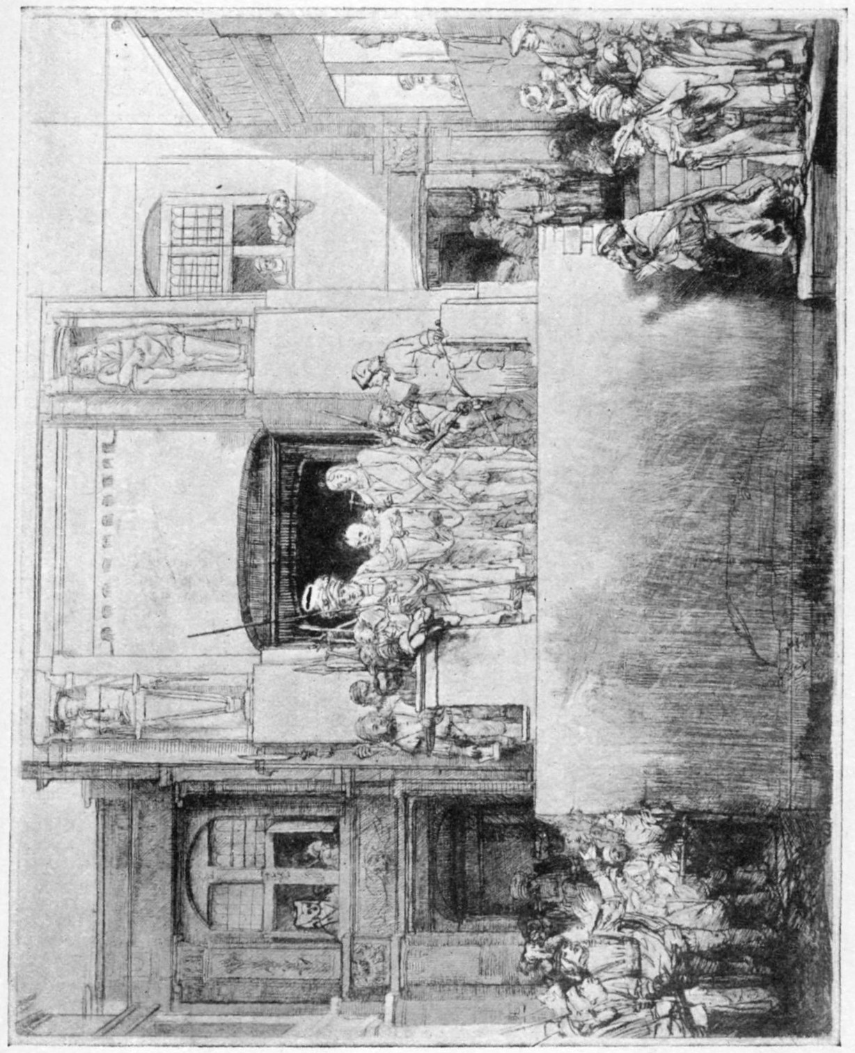 271, V. CHRIST PRESENTED TO THE PEOPLE. 1655. B. 76. Fifth state, all the foreground figures in front of the tribune erased, concentrating the subject on the central figure 271, V. CHRIST PRESENTED TO THE PEOPLE. 1655. B. 76. Fifth state, all the foreground figures in front of the tribune erased, concentrating the subject on the central figure