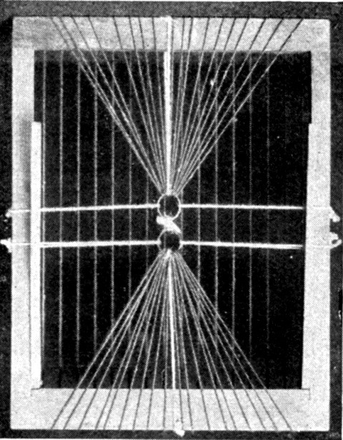 Back of loom, showing method of stringing warp through
rings for a hammock