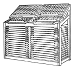 Fig. 25. Double “City” Stand with working cases and case
racks. Note that the lower case may be pushed up when necessary to allow
access to galley underneath.