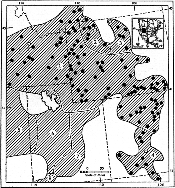 Fig. 1. Geographic range of Microtus montanus in Wyoming, Colorado,
and adjacent areas.