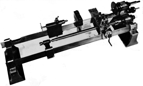 Figure 15.—Maudslay’s well-known screw-cutting lathe of
1797-1800, showing the method of mounting and driving changeable master
screws. (Photo courtesy of The Science Museum, London.)