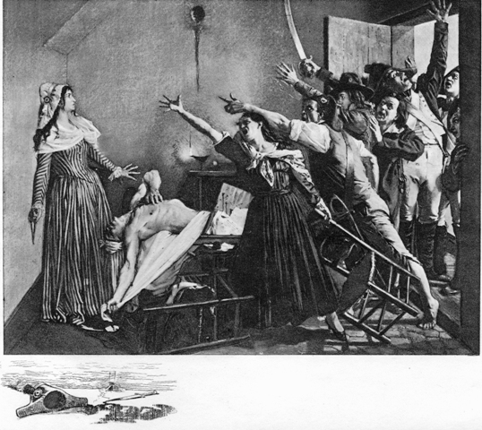 Charlotte Corday, after the assassination of Marat,
apprehended by the Jacobin mob

Painting by J. Weerts.