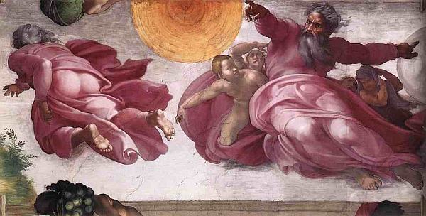 THE ALMIGHTY CREATING THE SUN AND THE MOON Ceiling of the Sistine Chapel (1508-1512).