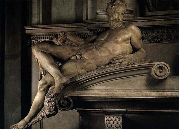 TWILIGHT Figure from the Tomb of Lorenzo de' Medici. Chapel of the Medici in San Lorenzo, Florence (1524-1526 and 1530-1534).