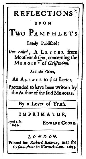 Title page of Reflections on a Letter