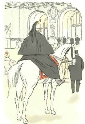 SENTRY OF THE GARDE RPUBLICAINE BEFORE THE OPERA-HOUSE. After a water-color by Pierre Vidal.