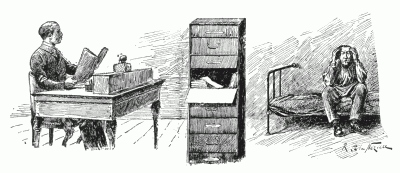 SCENE IN THE CELL OF AN ACCUSED. After a drawing by R. de la Nzire.
