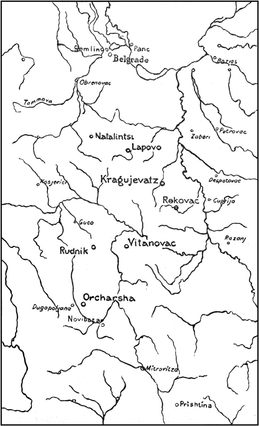 Map showing position of Mrs. Stobart's Field Dispensaries.