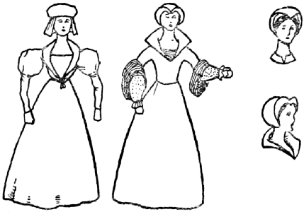 Two women of the time of Edward VI.; two types of head-dress