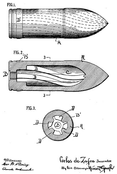 Figures 1, 2 and 3. Different views of a projectile