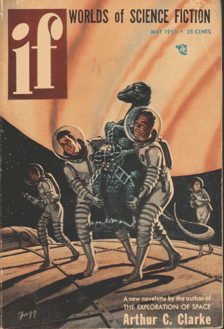 Two Spacemen carrying a dinosaur