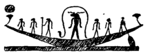 Egyptian Solar Bark, with god Khnemu and attendant deities