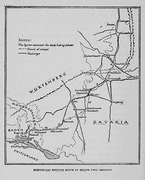 SKETCH-MAP SHOWING ROUTE OF ESCAPE FROM GERMANY