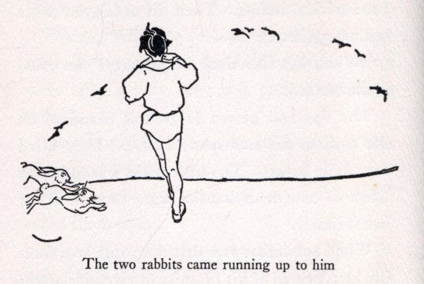 The two rabbits came running up to him