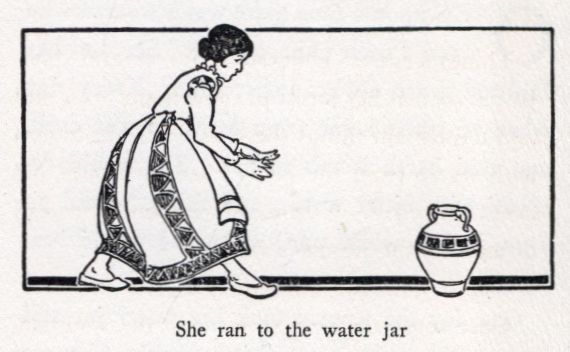 She ran to the water jar