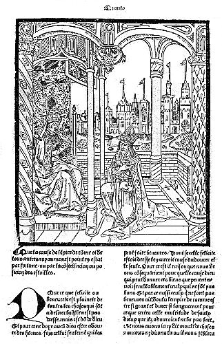 A Page from
St. Augustine's "La Cite de Dieu"
which was Printed in Abbeville
France, in 1486