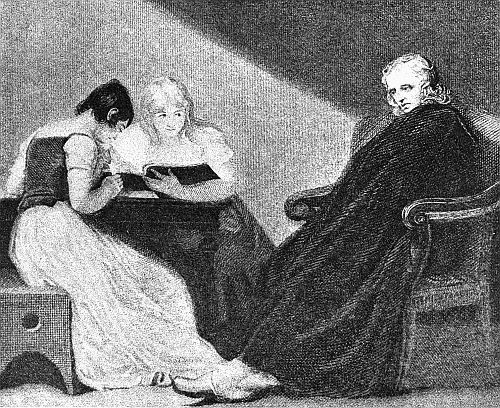 Milton Dictating to His
Daughters—After an
Engraving by W. C. Edwards
from the Famous Painting
by Romney