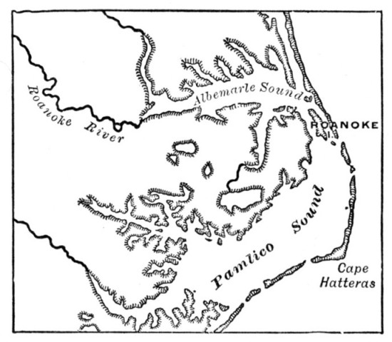Section where Raleigh's various colonies were located.