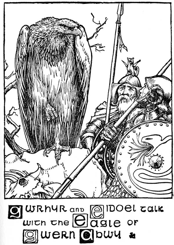 Gwrhyr and Eidoel talk with the Eagle of Gwern Abwy.