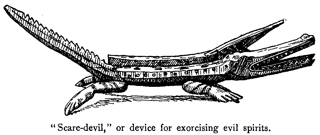 Scare-devil, or device for exorcising evil spirits.