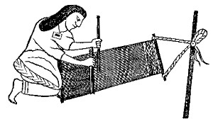 Aztec Girl Weaving. From Mendoza's Collection.