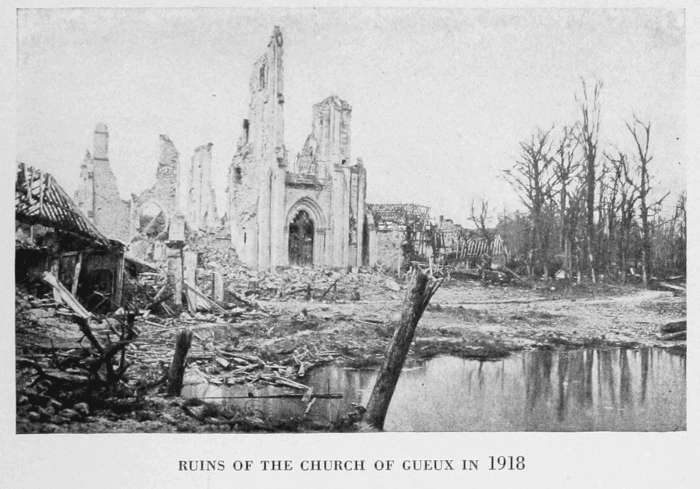 RUINS OF THE CHURCH OF GUEUX IN 1918